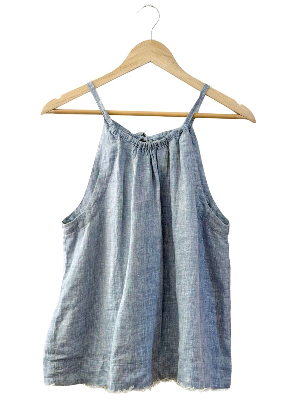 Maeve Linen Swing Top Chambray Blue Coastal Minimalist Tank | M - Picture 3 of 8